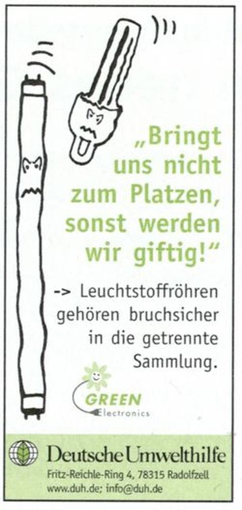 Anzeige der DUH zu Leuchtstoffröhren-Recycling